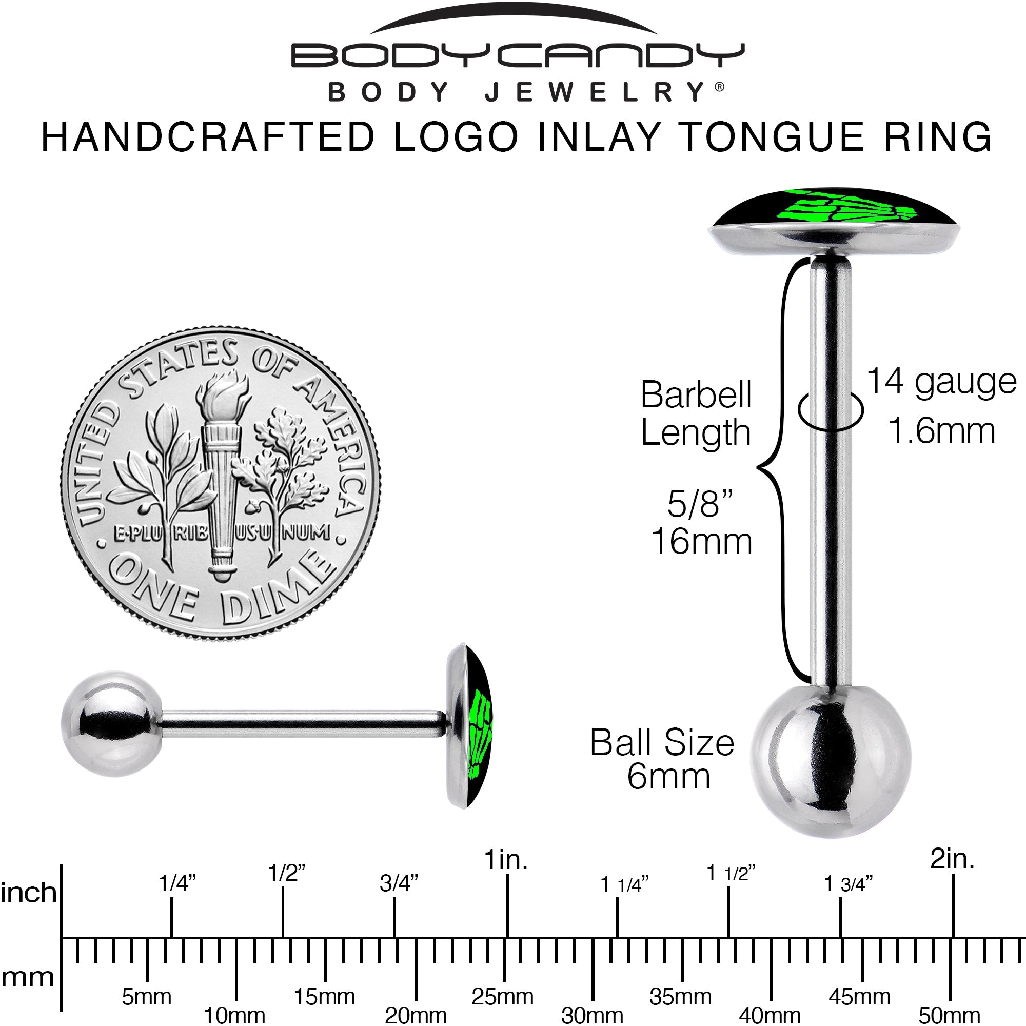 Shaka Hand Barbell Tongue Ring by Onyx O