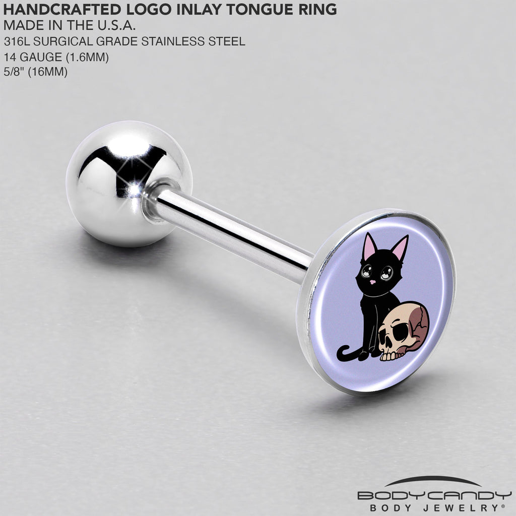 Skull Cat Barbell Tongue Ring by Onyx O