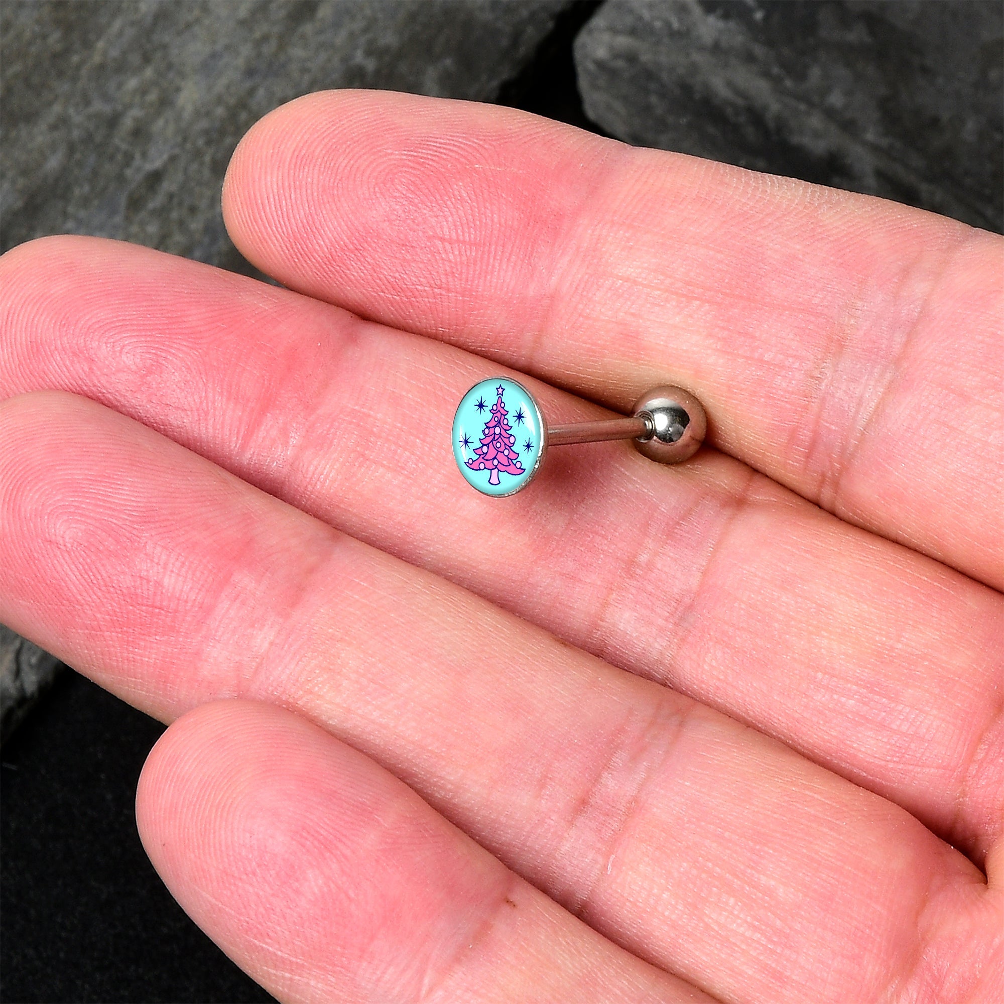 Pastel Christmas Tree Barbell Tongue Ring by Onyx O