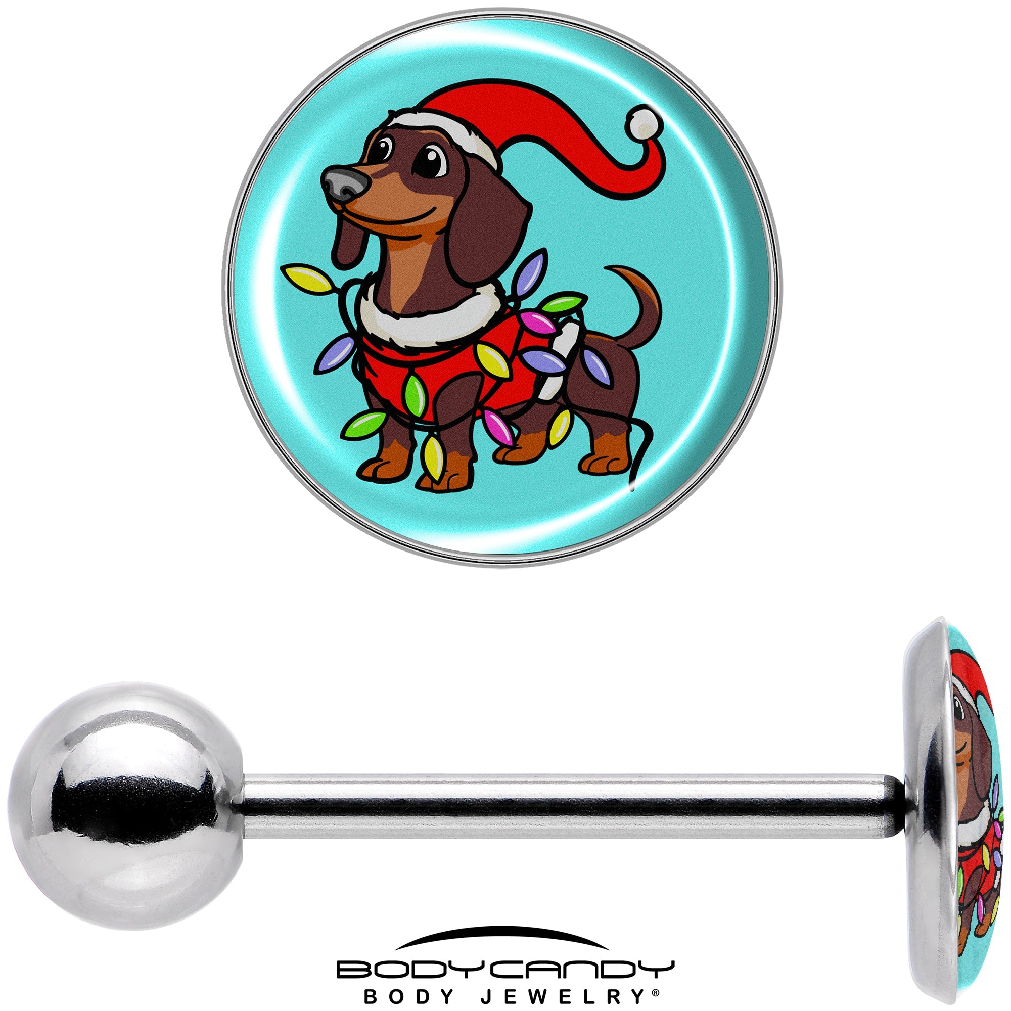 Christmas Holiday Weiner Dog Barbell Tongue Ring by Onyx O