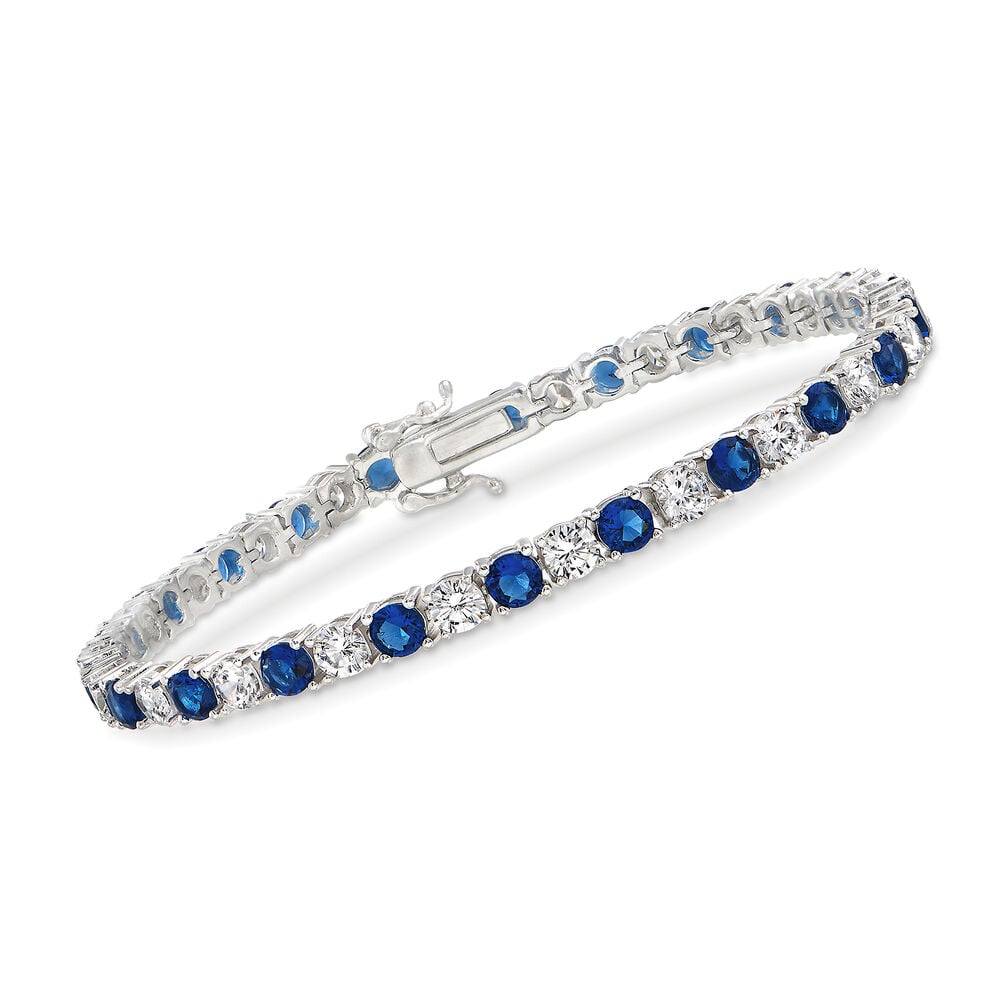 6ctw Created White & Blue Sapphire Tennis Bracelet in 14K Gold Overlay – 7.25”