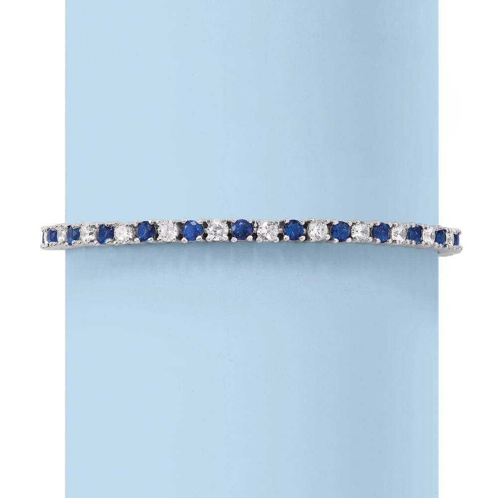 6ctw Created White & Blue Sapphire Tennis Bracelet in 14K Gold Overlay – 7.25”