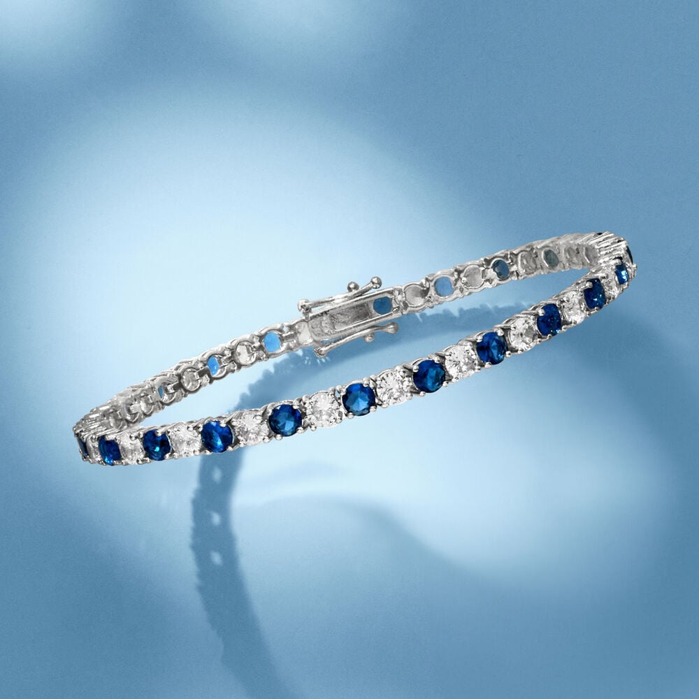 6ctw Created White & Blue Sapphire Tennis Bracelet in 14K Gold Overlay – 7.25”