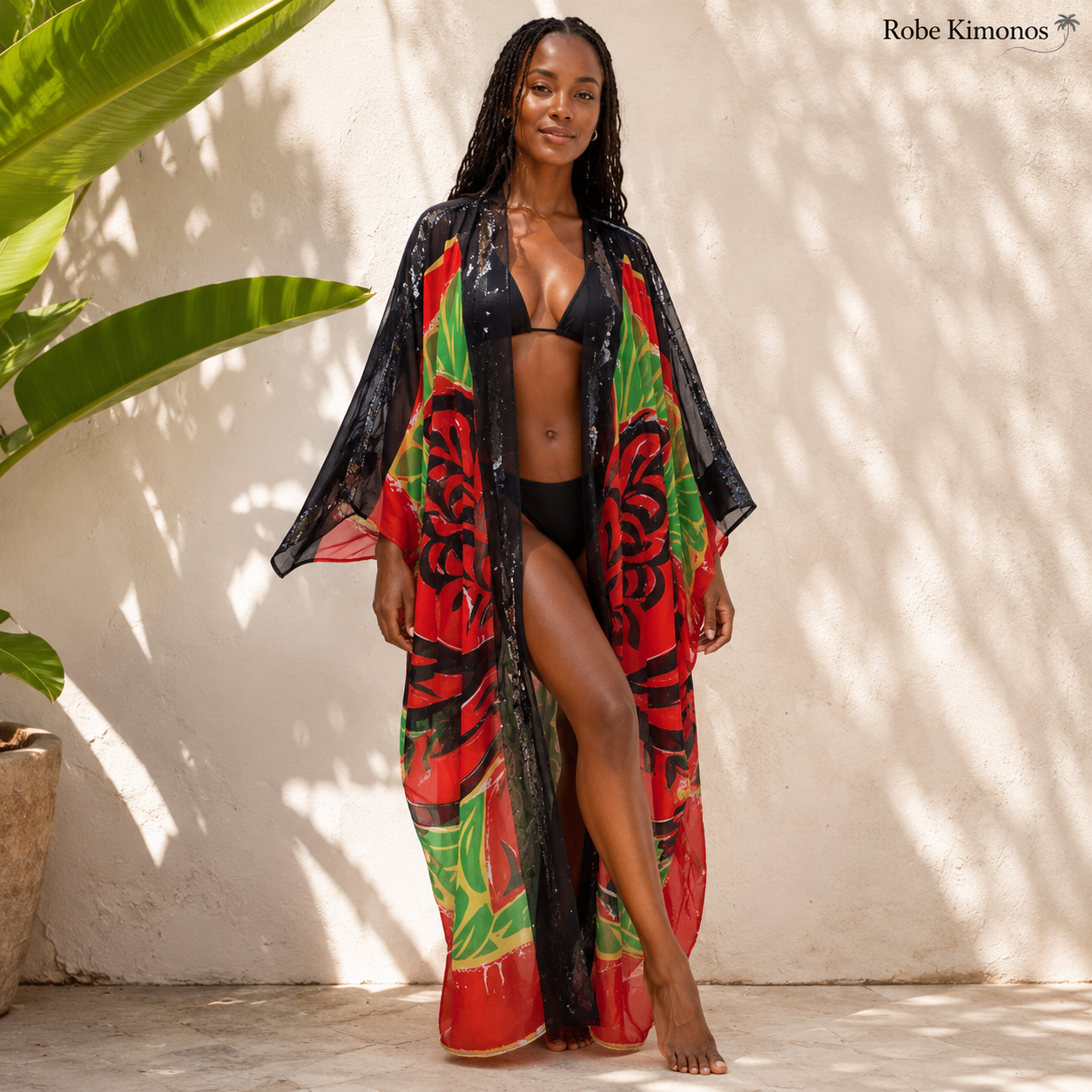 Midnight Tropicana Sheer Cover Up Kimono