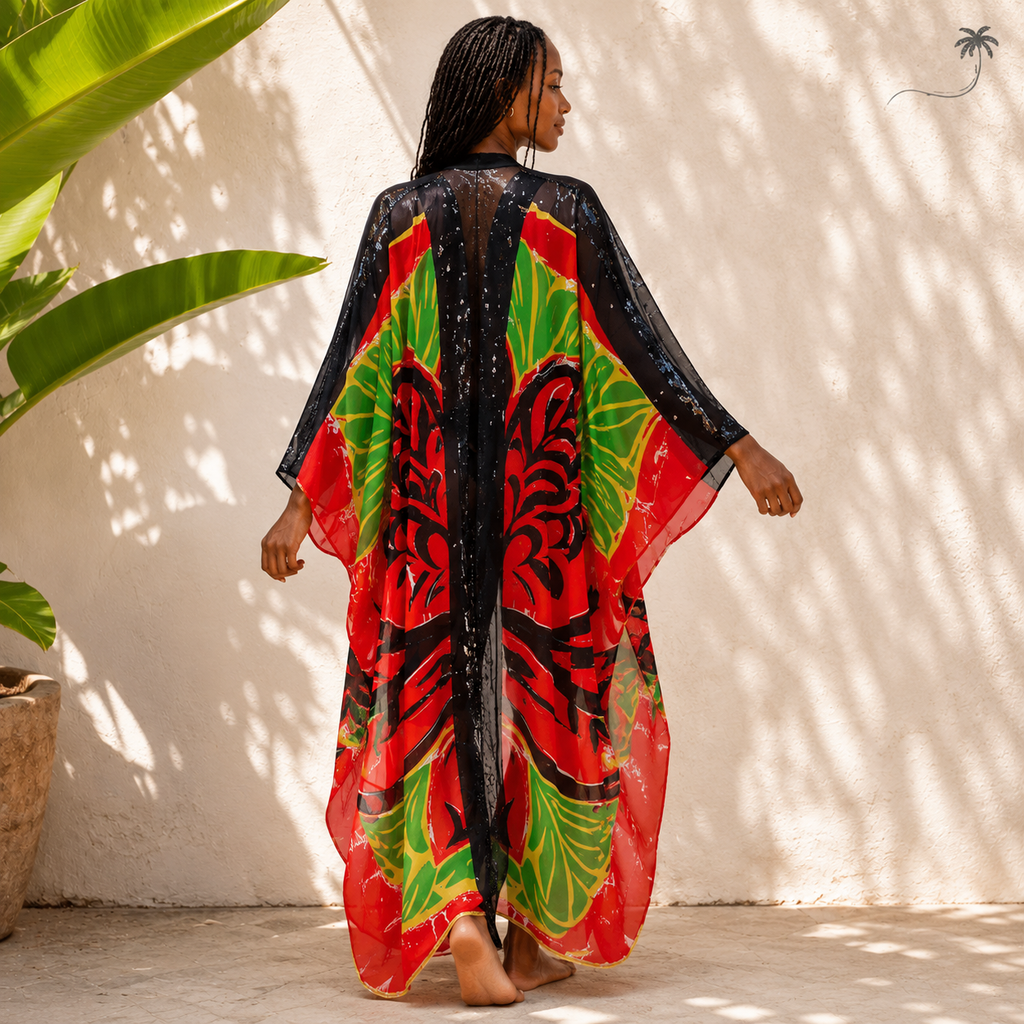 Midnight Tropicana Sheer Cover Up Kimono