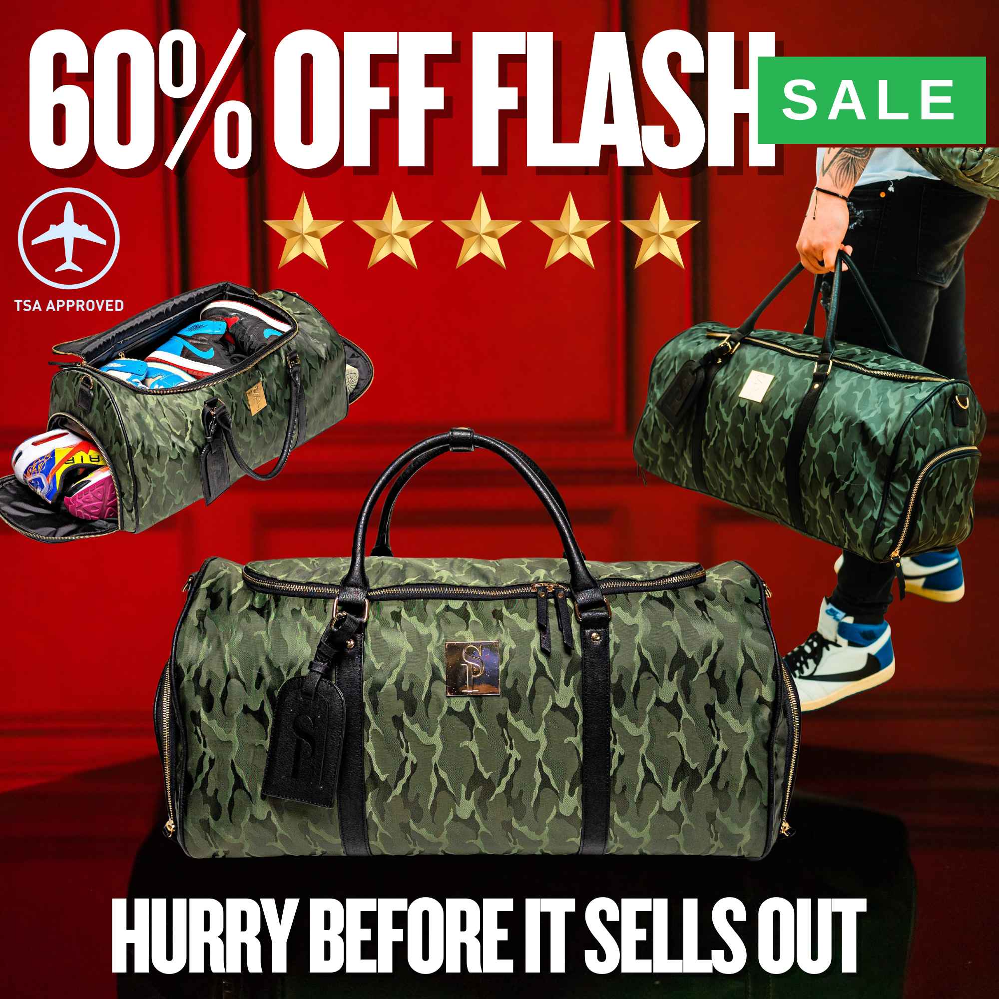 Green Camo Weekender Duffle Bag (FLASH SALE)