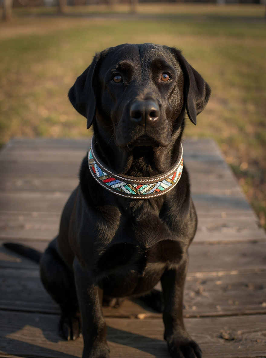 Epic Padded Leather Dog Collar with Beaded Design D