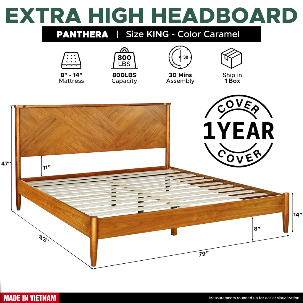 Panthera Solid Wood Bed Frame With Headboard