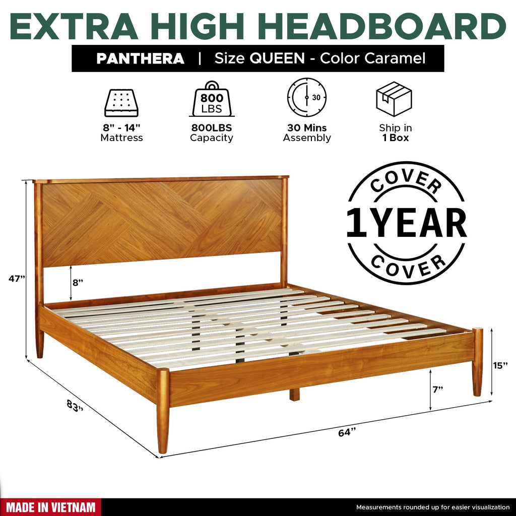 Panthera Solid Wood Bed Frame With Headboard