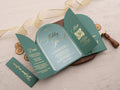 Emerald Green Arch Acrylic Wedding Invitation with Gold Foil