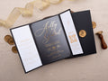 Acrylic Wedding Invitation with Black Jacket & Gold Foil QR RSVP