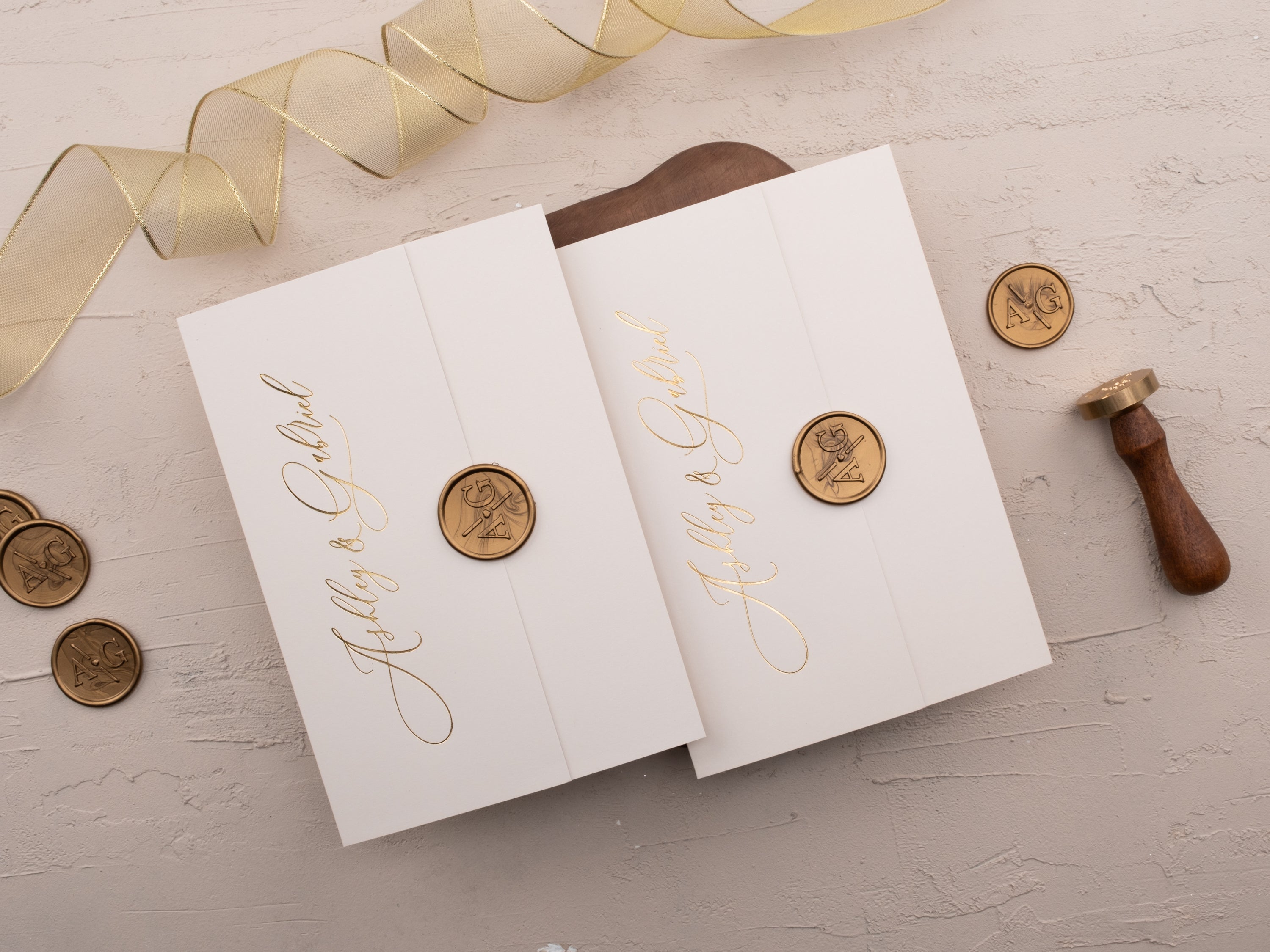 Luxury Ivory & Gold Acrylic Wedding Invitation with Wax Seal
