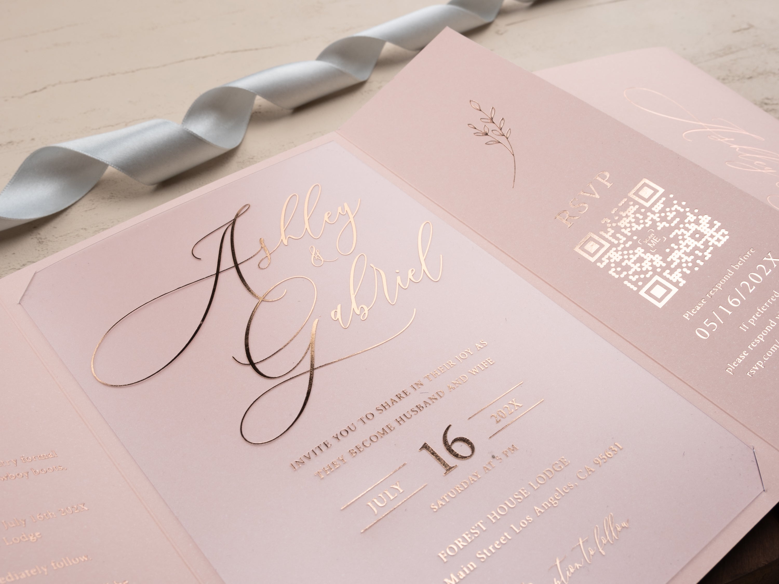Luxury Blush Pink & Rose Gold Acrylic Wedding Invitation with Wax Seal