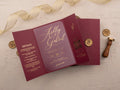Luxury Burgundy & Gold Acrylic Wedding Invitation with Wax Seal