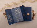 Luxury Navy Blue & Gold Acrylic Wedding Invitation with Wax Seal