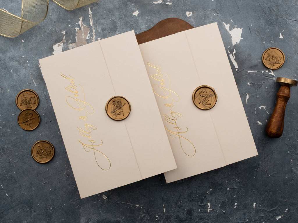 Acrylic Ivory Wedding Invitation with Gold Foil & Wax Seal