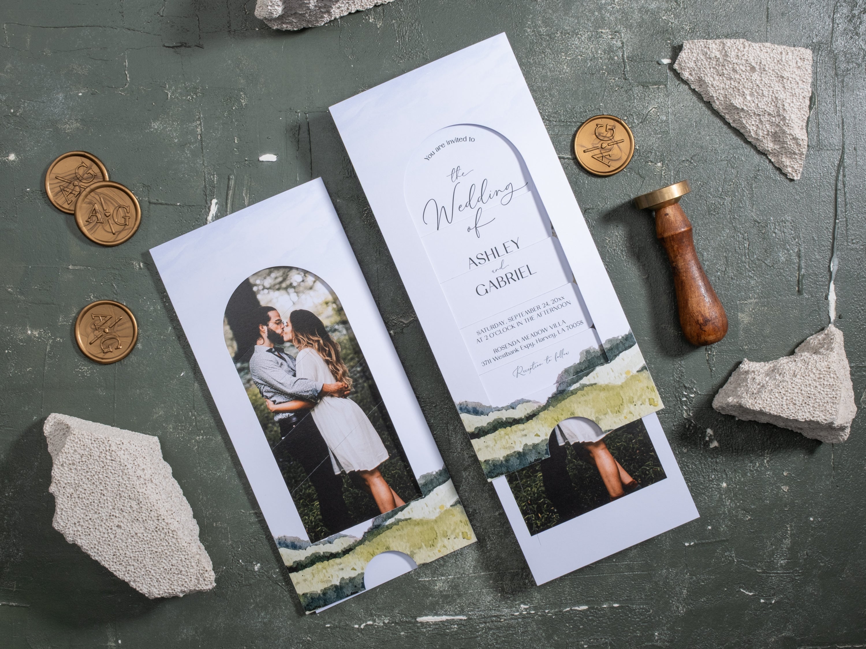 Slide Photo Wedding Invitation – Personalized Portrait Card with RSVP & Details