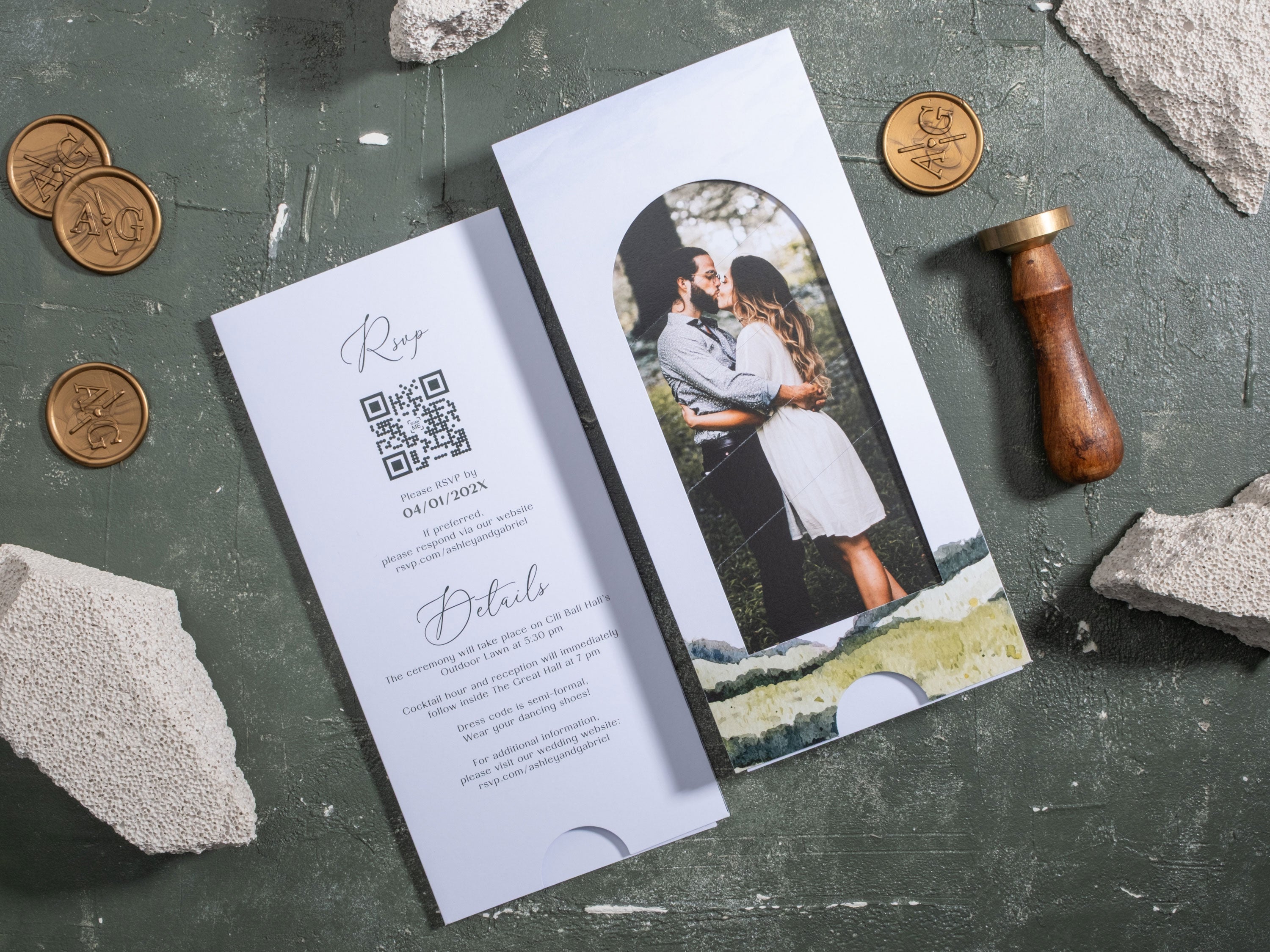 Slide Photo Wedding Invitation – Personalized Portrait Card with RSVP & Details