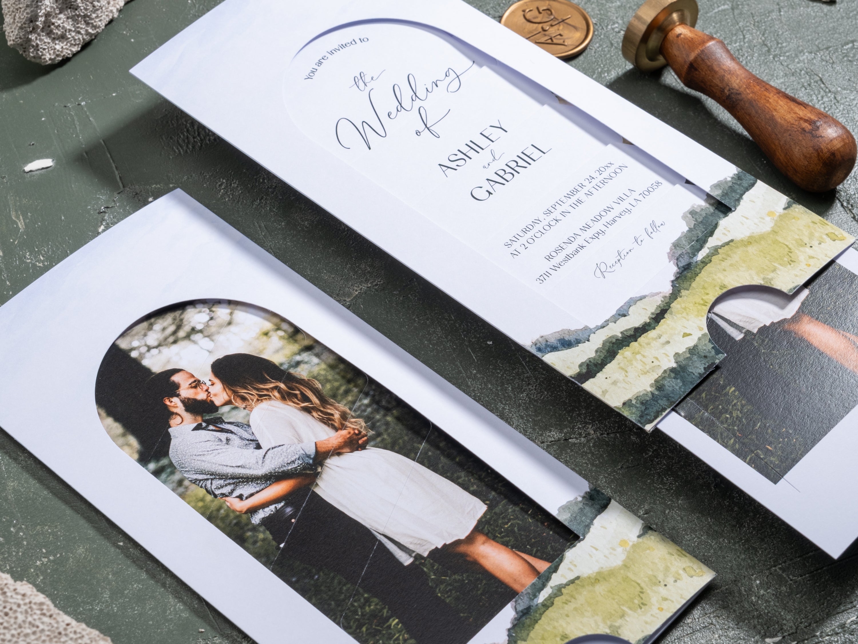 Slide Photo Wedding Invitation – Personalized Portrait Card with RSVP & Details