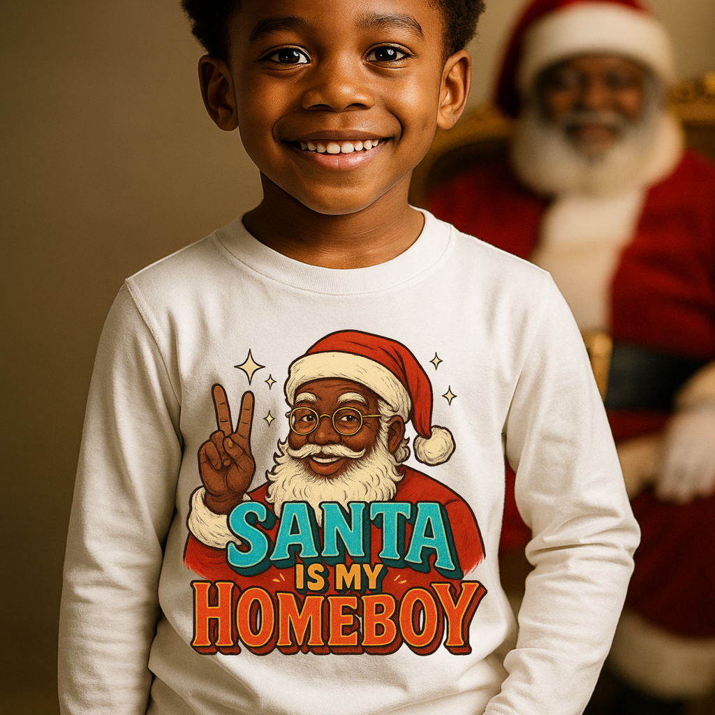 Santa Is My Homeboy Christmas Shirt - Black Santa Tee