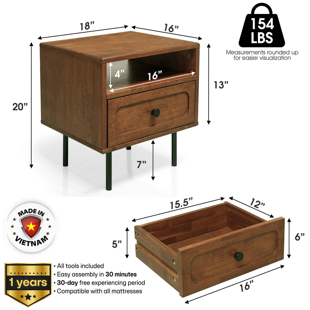Savana Solid Wood Single-Drawer Nightstand