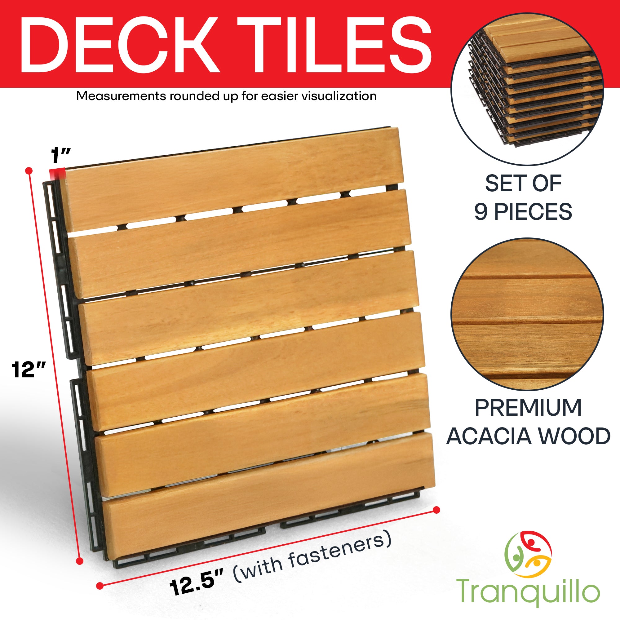 Solid Wood Deck Tiles 6 Slat Set 9