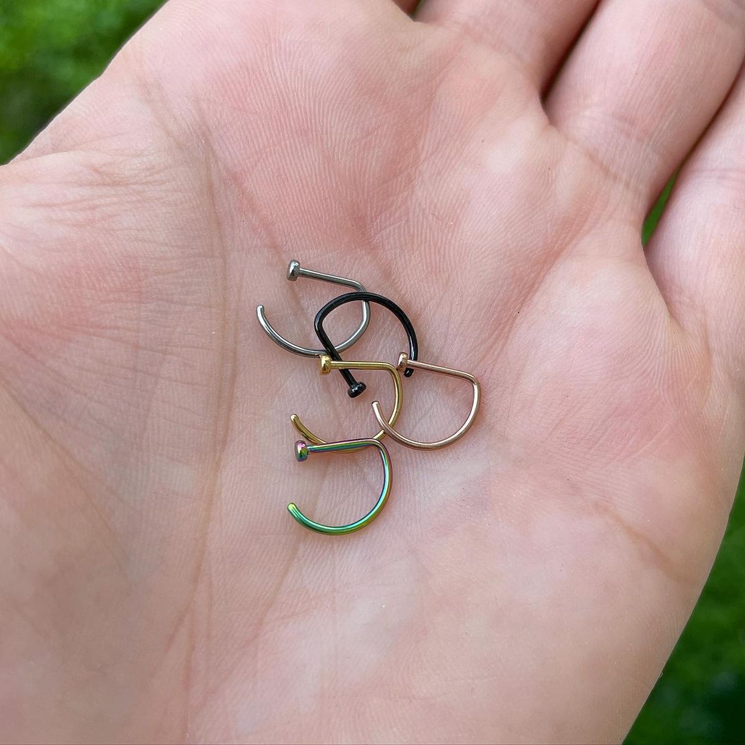 20G 3/8 Black Implant Grade Titanium D Shape Nose Hoop