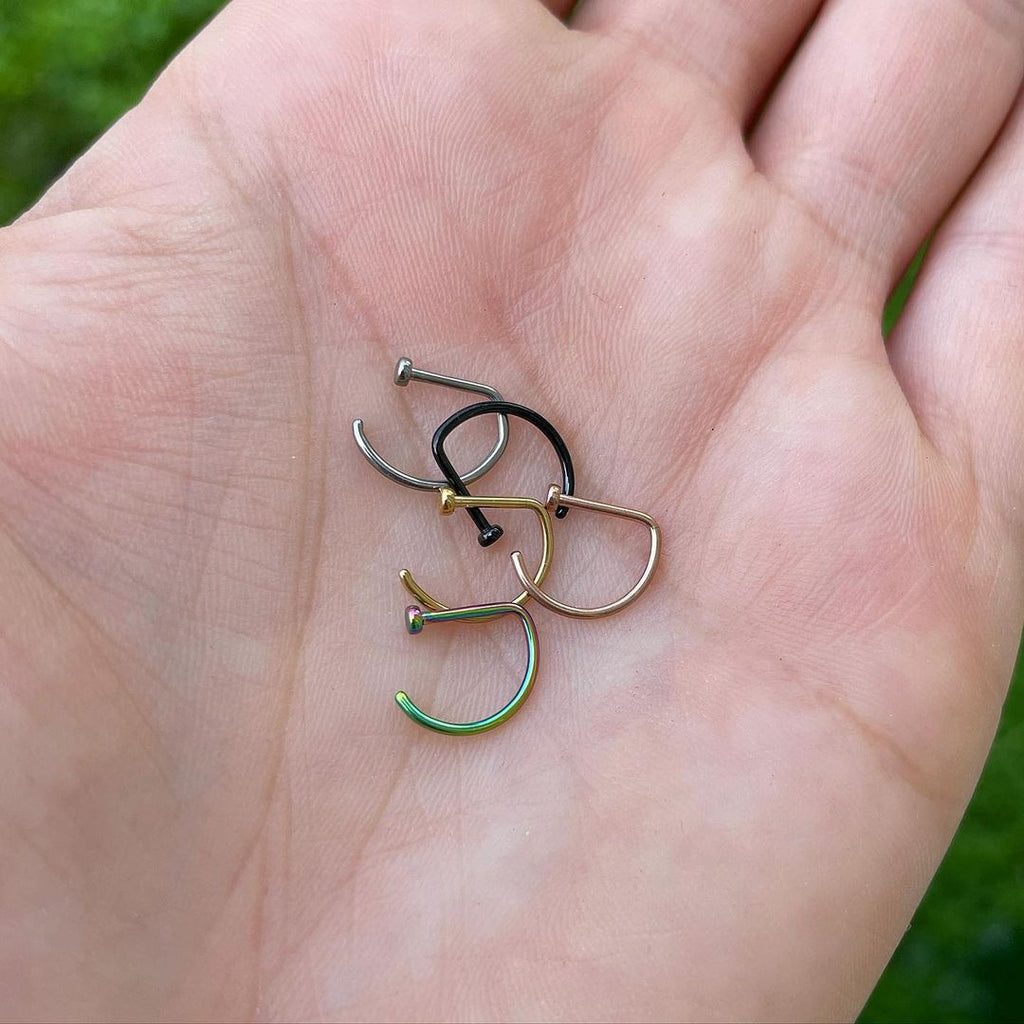 18G 5/16 Black Grade 23 Titanium D Shape Nose Hoop