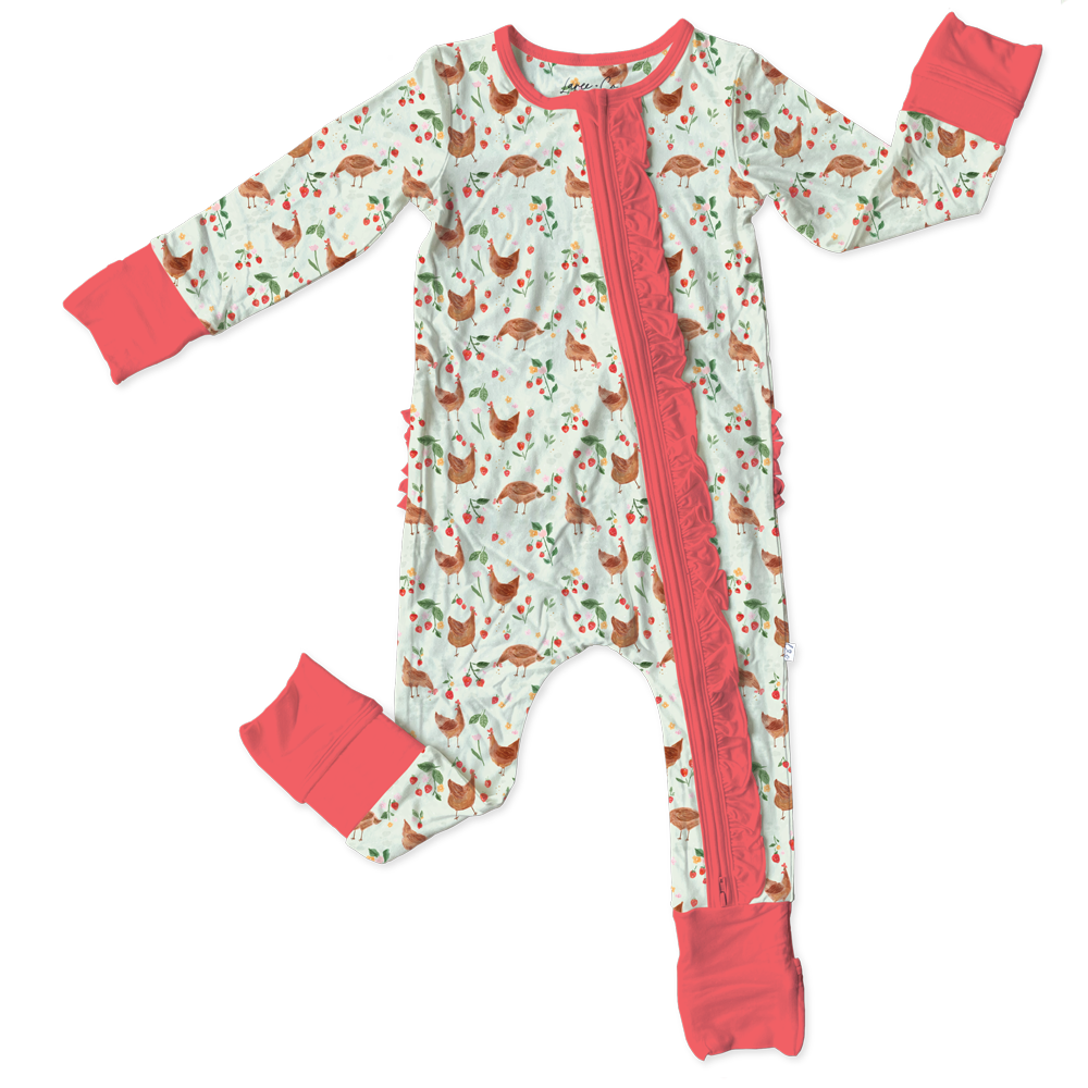 Evalyn Chickens Bamboo Ruffle Convertible Footie