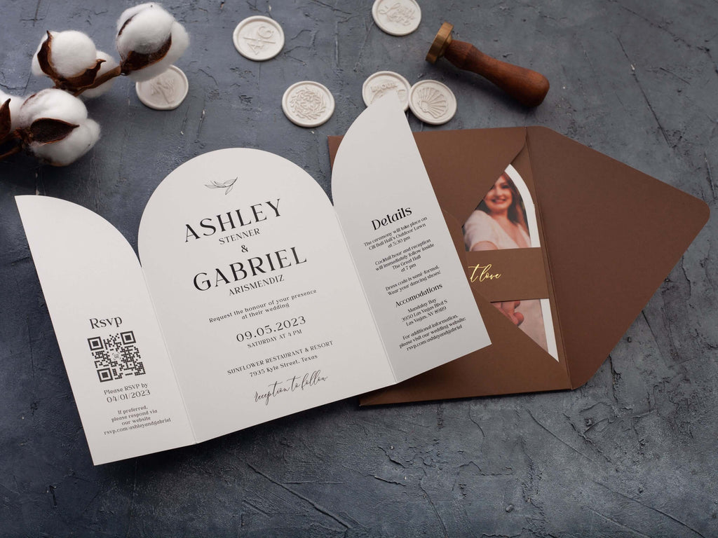 Arch Wedding Invitations with Couple Photo and QR RSVP