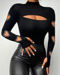 Heart Cutout Beaded Long-Sleeve Top | Sexy Country Chic Fashion for Women