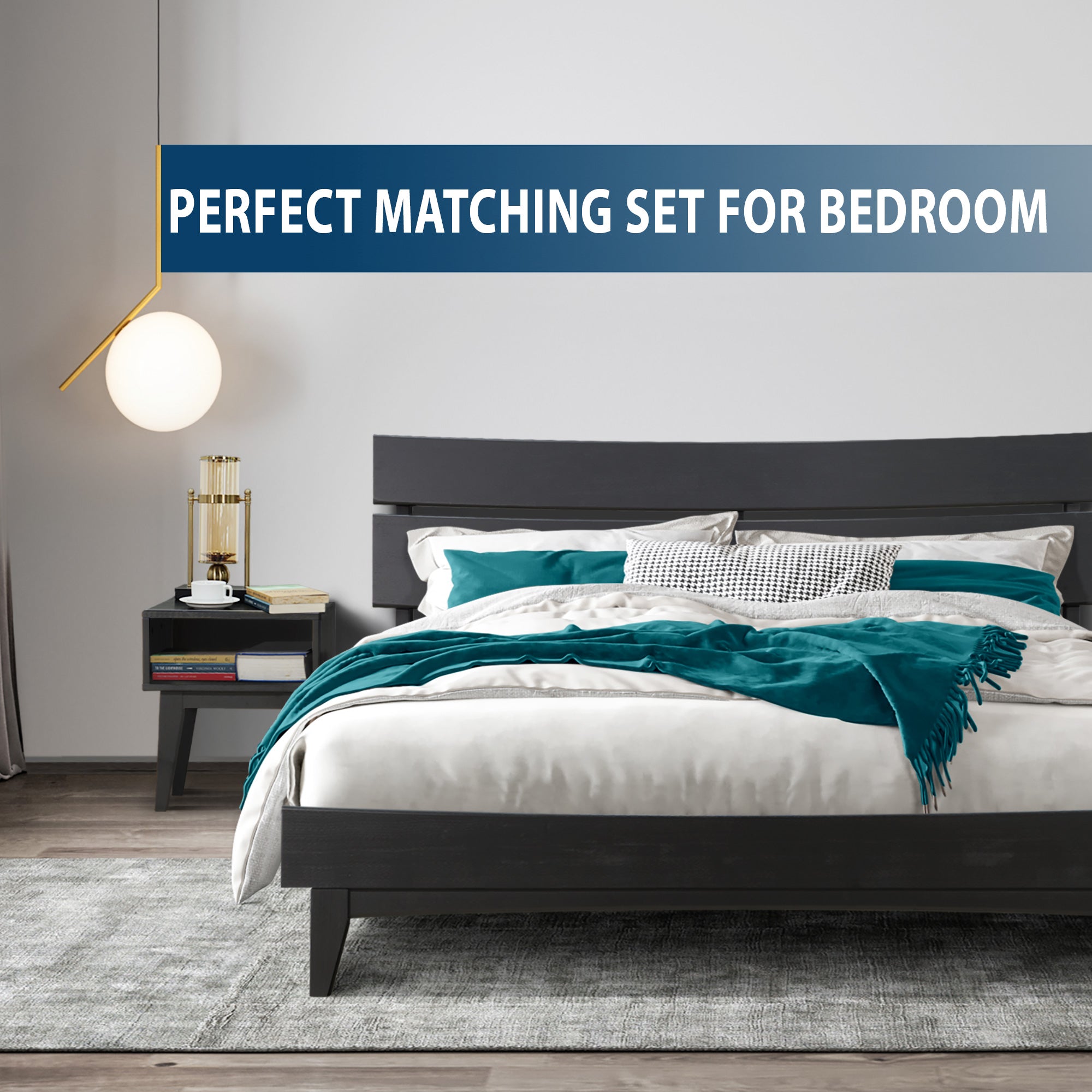 [Buy 1 Get 1] Aurora Solid Wood Bed Frame & Nightstand