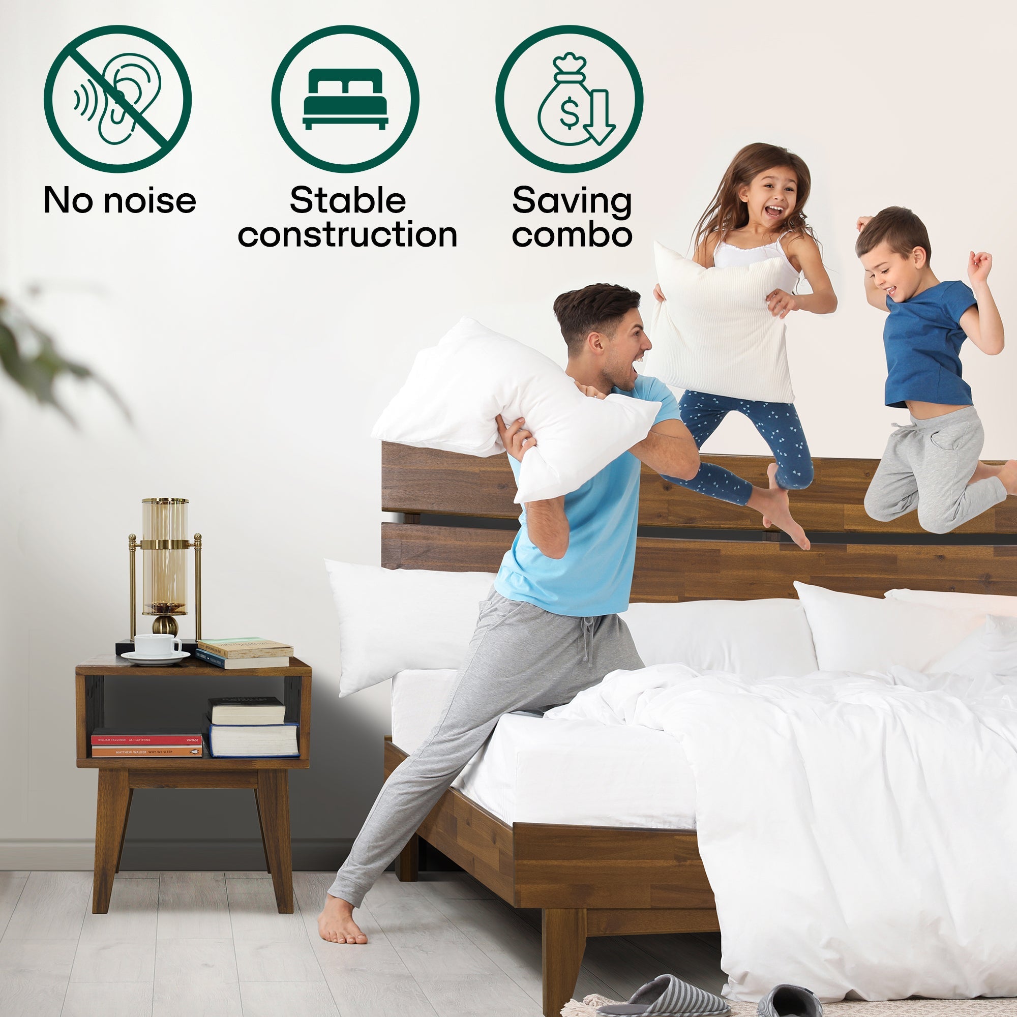 [Buy 1 Get 1] Aurora Solid Wood Bed Frame & Nightstand