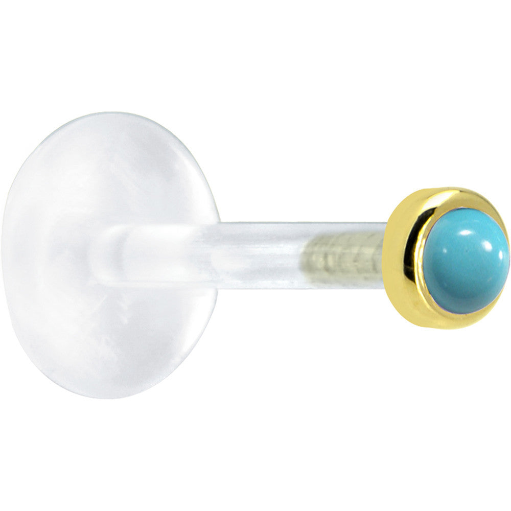 16G 5/16 Solid 14K Yellow Gold 2mm Genuine Turquoise Bioplast Tragus Earring Stud