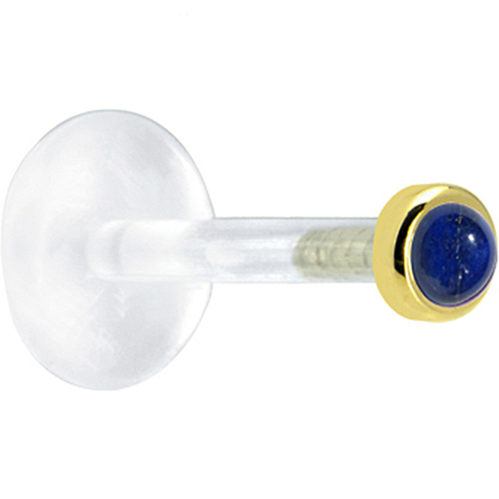 16G 5/16 Solid 14K Yellow Gold 2mm Genuine Blue Lapis Lazuli Bioplast Tragus Earring Stud