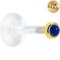 16G 5/16 Solid 14K Yellow Gold 2mm Genuine Blue Lapis Lazuli Bioplast Tragus Earring Stud