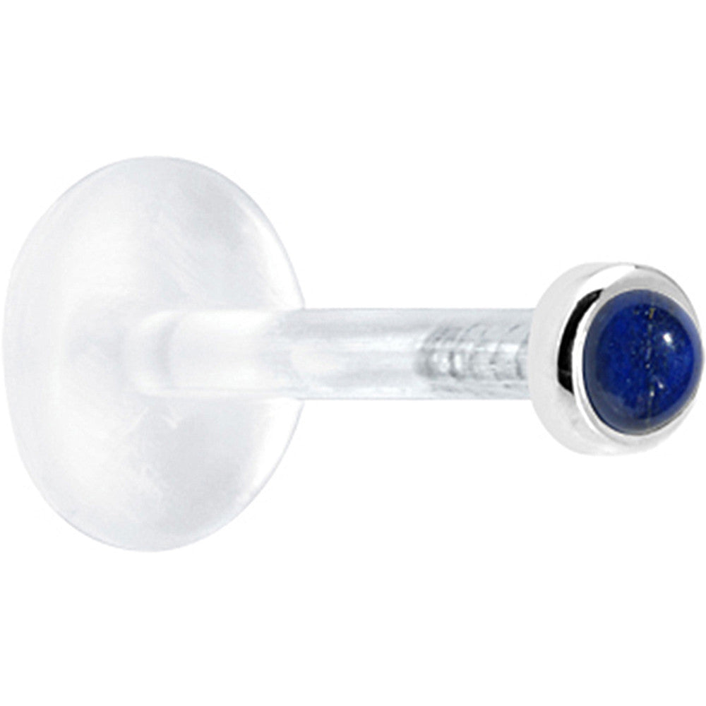 16G 5/16 Solid 14K White Gold 2mm Genuine Blue Lapis Lazuli Bioplast Tragus Earring Stud