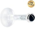 Solid 14K White Gold 2mm Genuine Onyx Bioplast Push in Labret