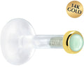 Solid 14K Yellow Gold 2mm Genuine Aventurine Quartz Bioplast Push in Labret
