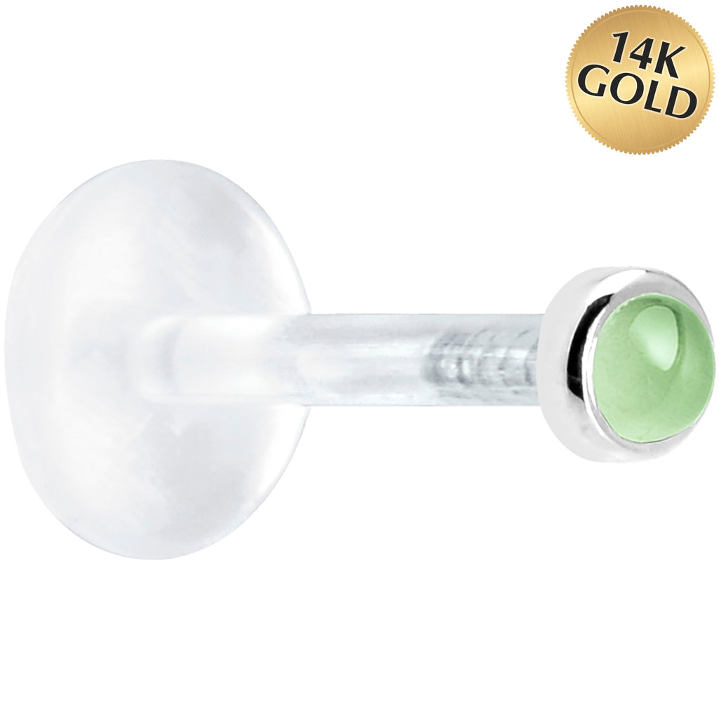 Solid 14K White Gold 2mm Genuine Peridot Bioplast Push in Monroe
