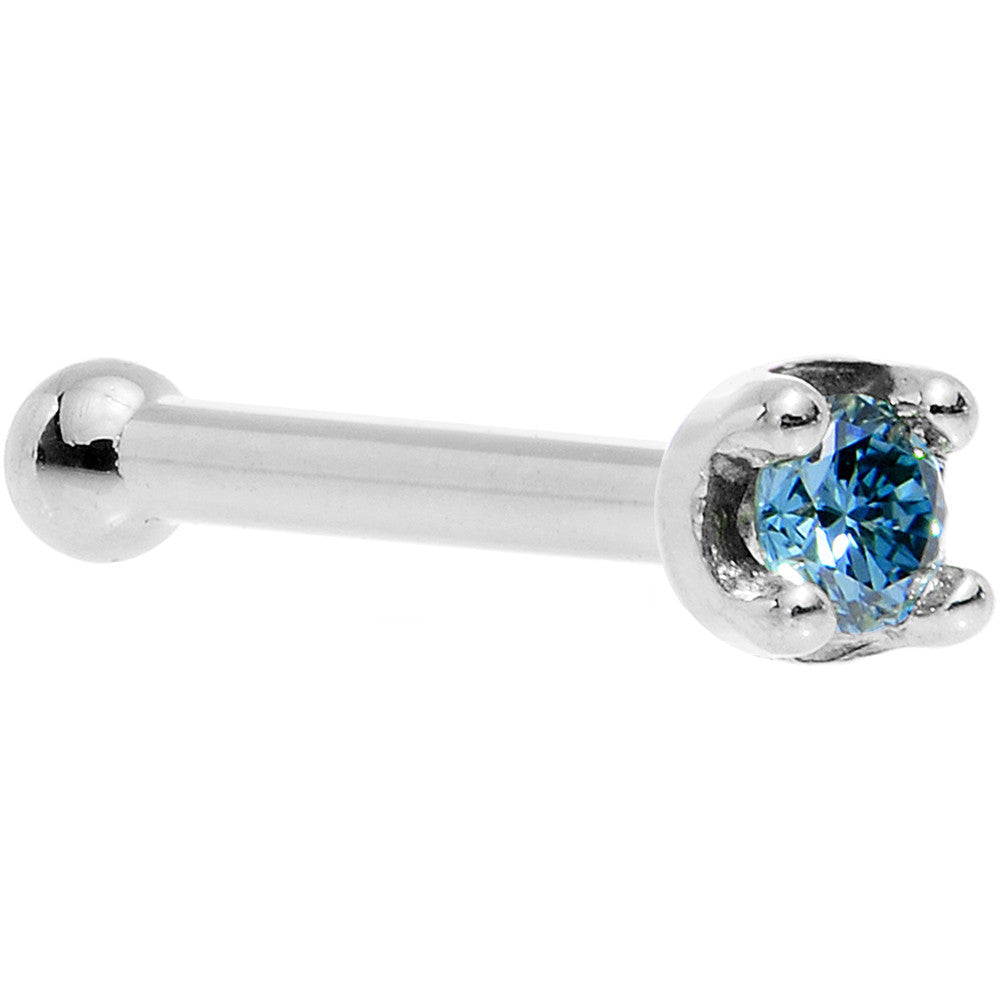 Solid 14K White Gold 1.5mm Genuine Blue Diamond Nose Ring