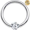 14G 3/8 Solid 14k White Gold 4mm Clear Cubic Zirconia Tension Captive Ring