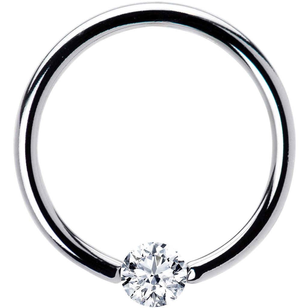 16G 3/8 Solid 14k White Gold 3mm Clear Cubic Zirconia Tension Captive Ring