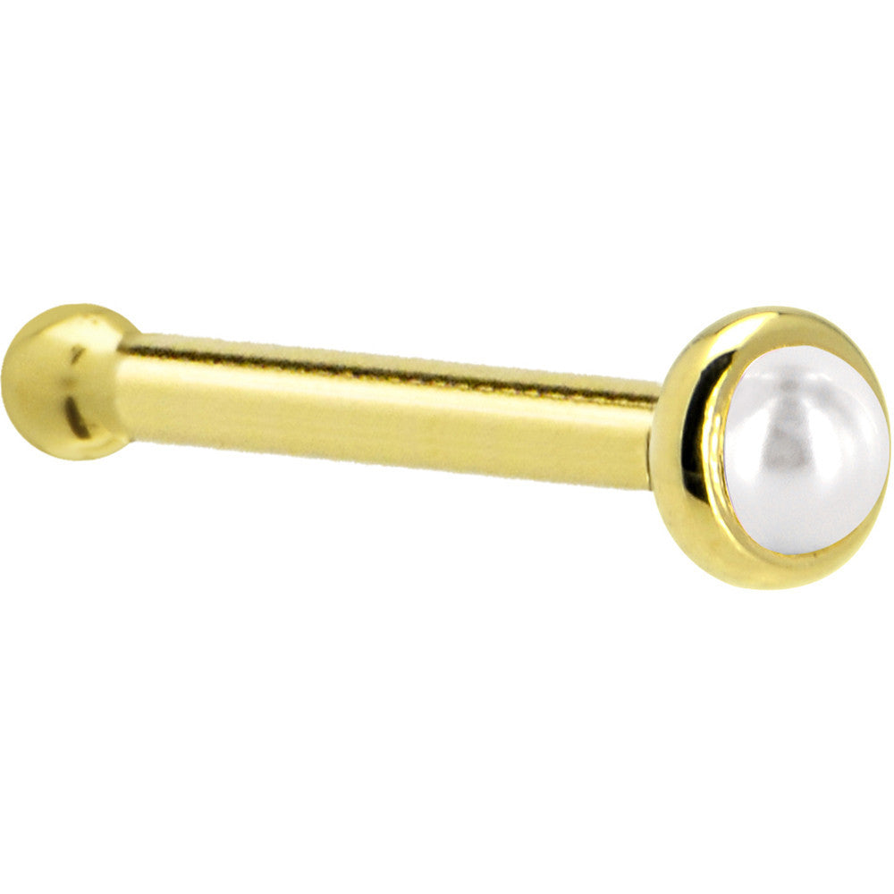 Solid 14K Yellow Gold 2mm Cultured Pearl Nose Ring