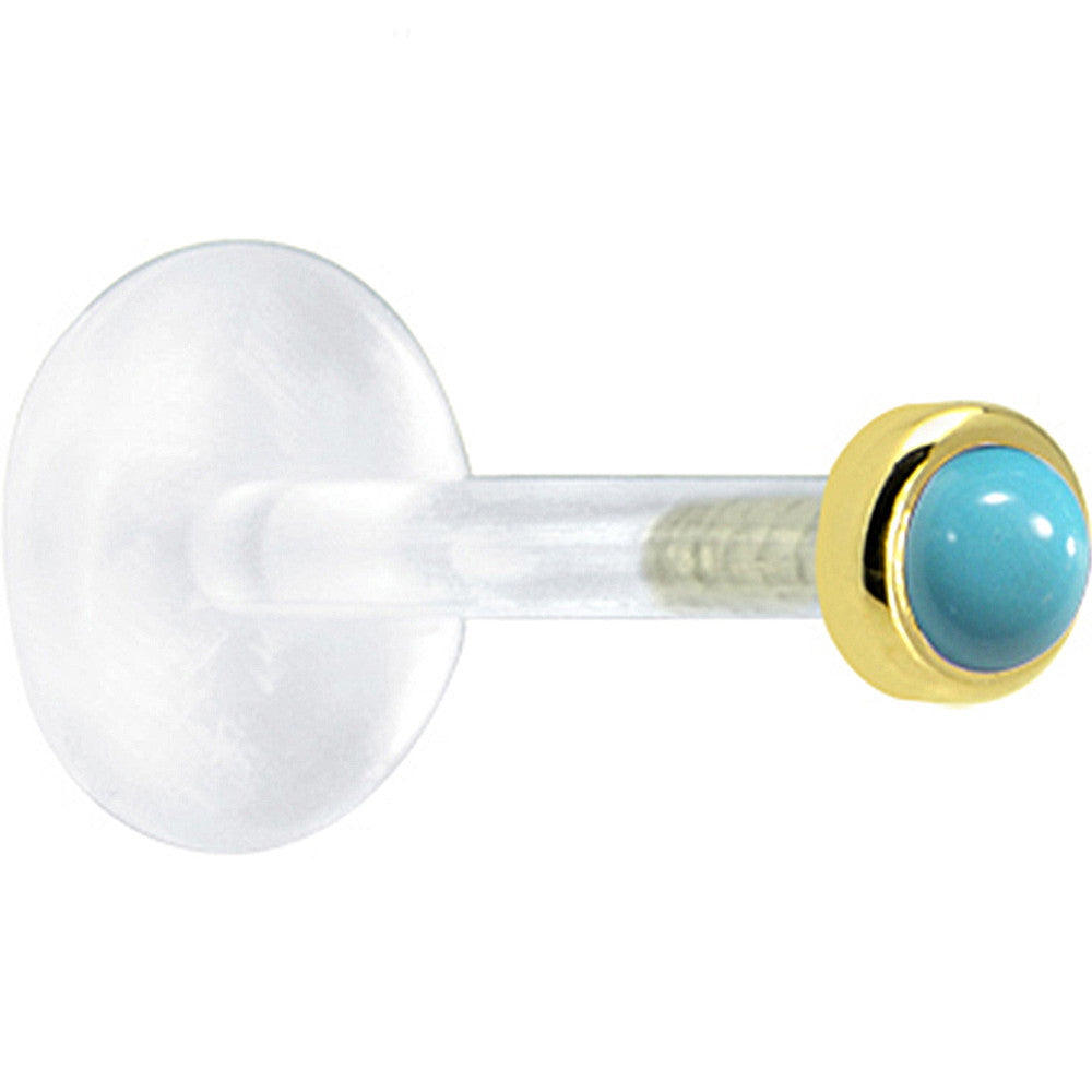 16G 1/4 Solid 14K Yellow Gold 2mm Genuine Turquoise Bioplast Tragus Earring Stud