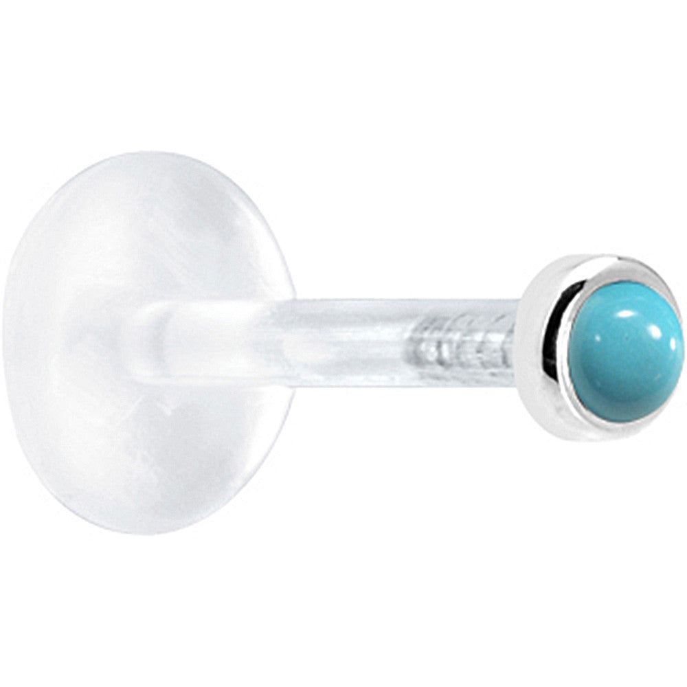 16G 1/4 Solid 14K White Gold 2mm Genuine Turquoise Bioplast Tragus Earring Stud