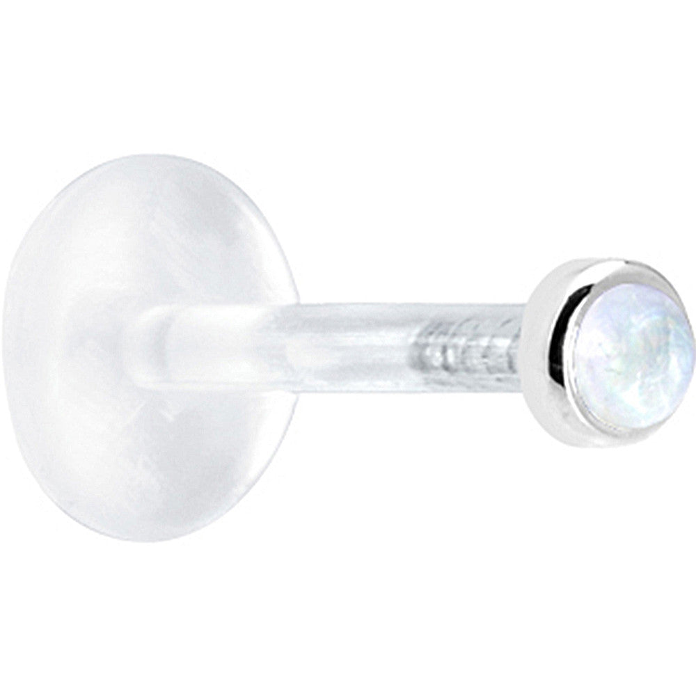 16G 1/4 Solid 14K White Gold 2mm Genuine Rainbow Moonstone Bioplast Tragus Earring Stud