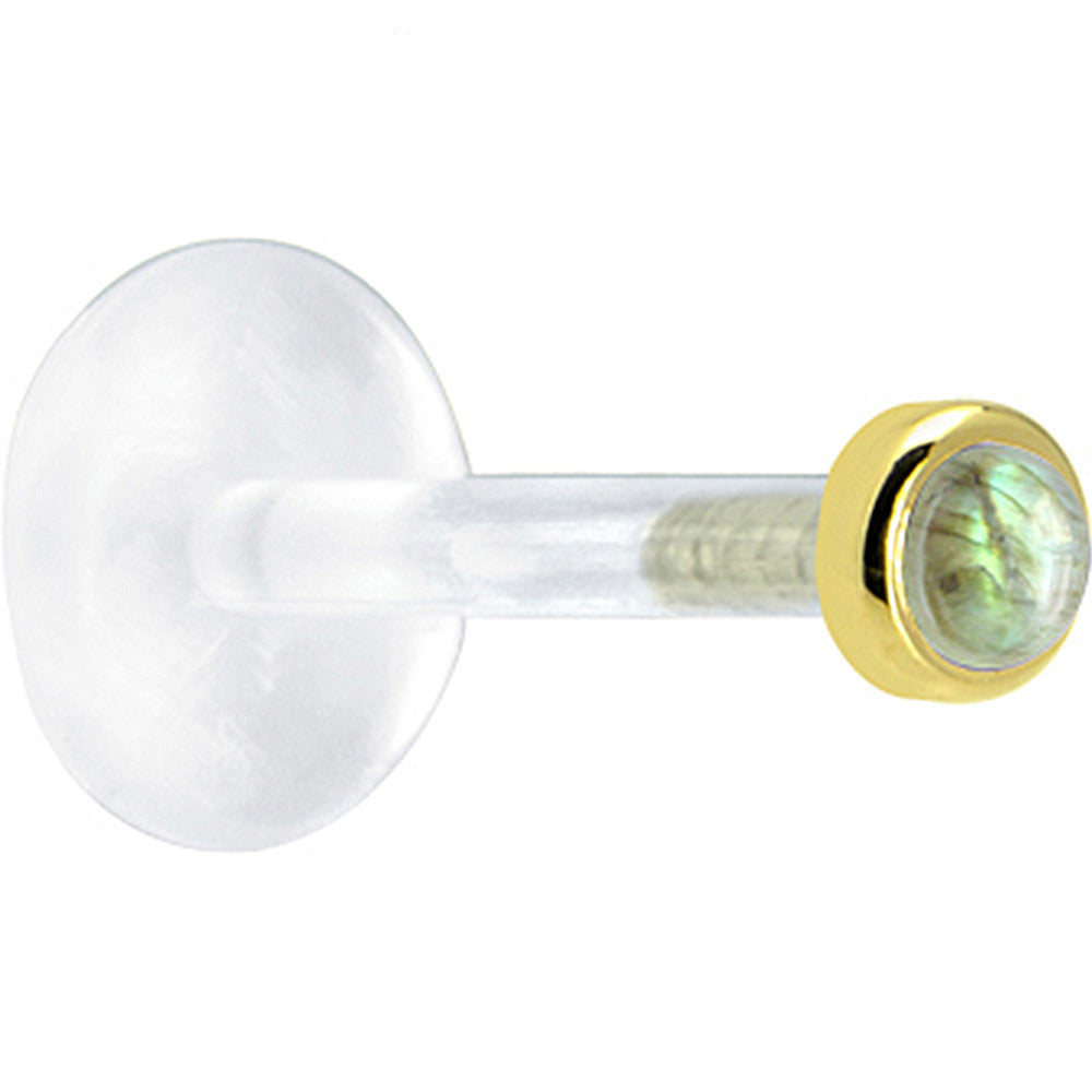 16G 1/4 Solid 14K Yellow Gold 2mm Genuine Labradorite Bioplast Tragus Earring Stud