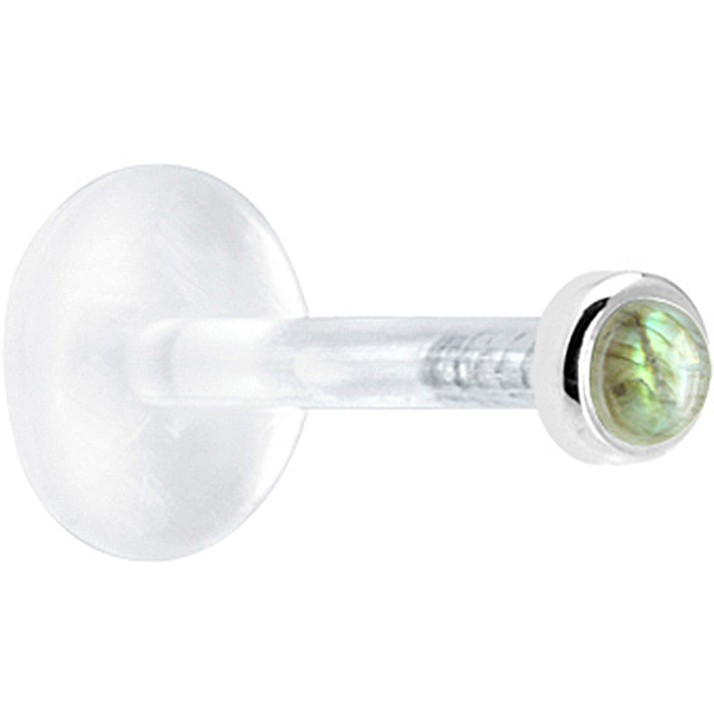 16G 1/4 Solid 14K White Gold 2mm Genuine Labradorite Bioplast Tragus Earring Stud