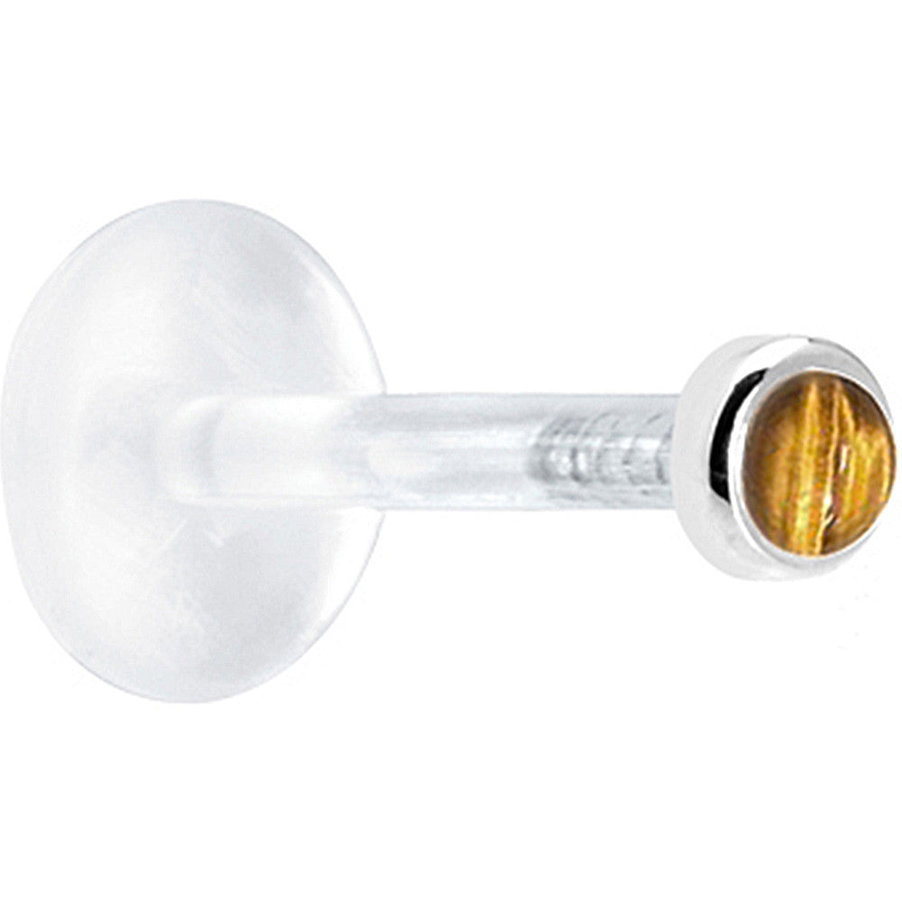 16G 1/4 Solid 14K White Gold 2mm Genuine Tiger Eye Bioplast Tragus Earring Stud